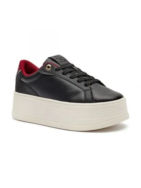 Tommy Hilfiger Sneakers tornacipő bőr hozzáadásával fekete