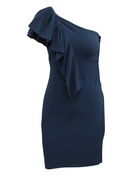 Sukienka midi Maje do kolan na jednym ramieniu garniturowa niebieska