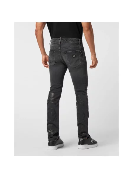 Jeansy straight leg Philipp Plein z naszywkami czarne