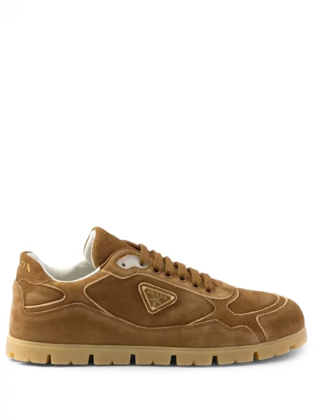 Sneakerși Prada din piele de căprioară maro