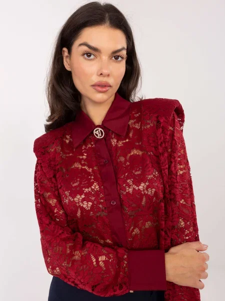 Bluză Italy Moda din dantelă bordo