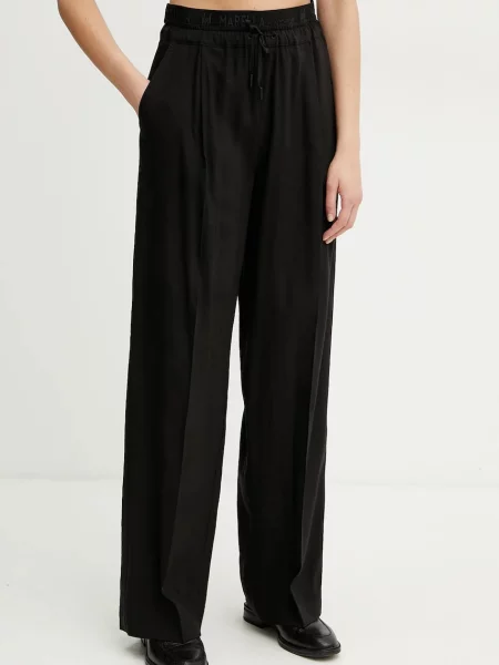Marella pantaloni din amestec de in FRED femei drept high waist negru