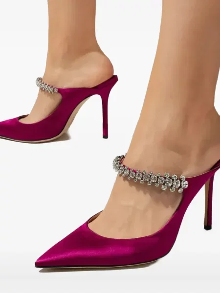 Papuci tip mules Jimmy Choo de cristal roz