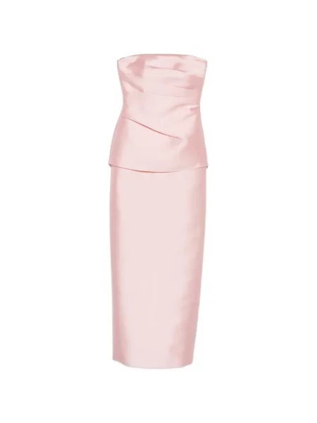 Rochie maxi Solace London drapată fără bretele de costum roz