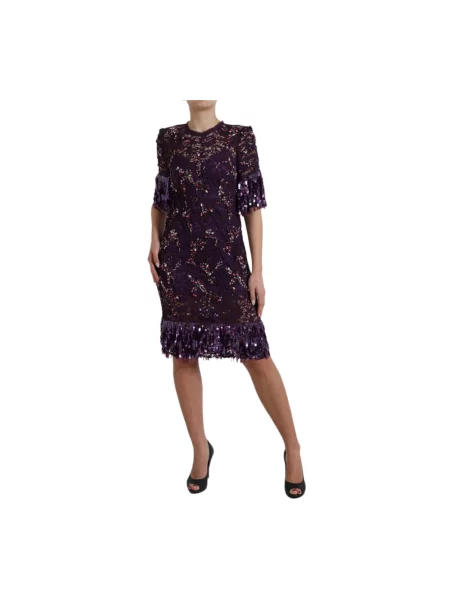 Sukienka Dolce And Gabbana z nadrukiem koronkowa fioletowa