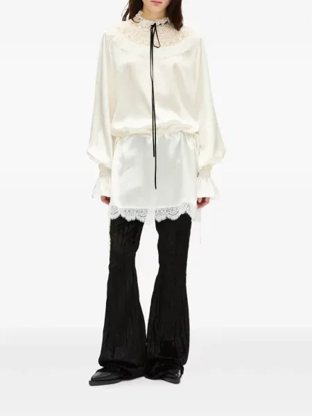 Rochie mini Ann Demeulemeester cu volane din dantelă alb