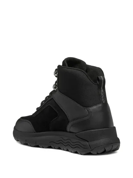 Sneakerși Geox cu șireturi din piele de căprioară negru