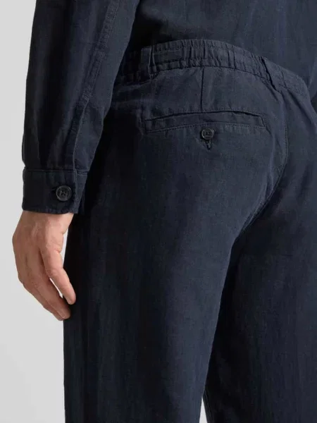 Spodnie lniane o kroju regular fit w kant model ‘LEROY’ Selected Homme granatowe