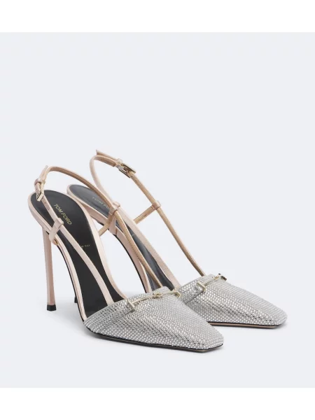 Pantofi cu toc Tom Ford din satin slingback bej