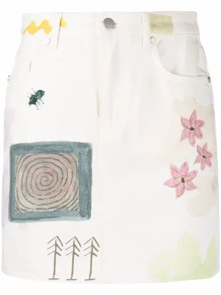 Fustă din denim Mcq cu model floral cu imagine alb