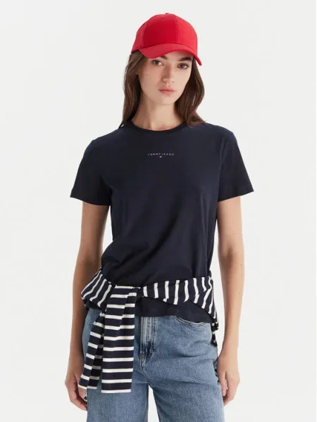 Tommy Jeans Póló Linear sötétkék