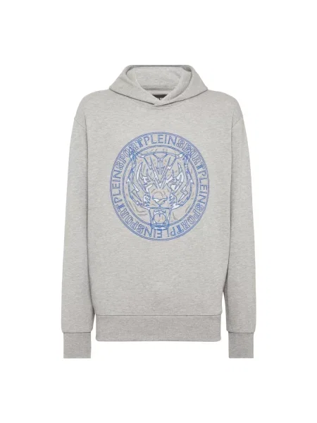 Bluza z kapturem Plein Sport z kapturem w tygrysie prążki szara
