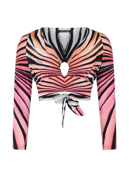 Top Roberto Cavalli cu imagine cu dungi de tigru cu legături negru