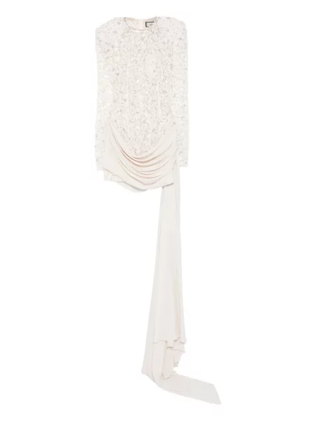 Rochie mini Nissa cu paiete din dantelă alb
