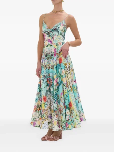 Rochie maxi Camilla cu model floral albastru