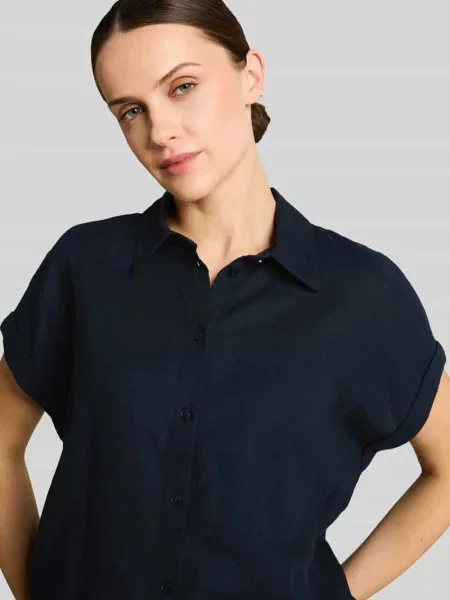 Bluzka z lnu i o kroju loose fit Tom Tailor granatowa