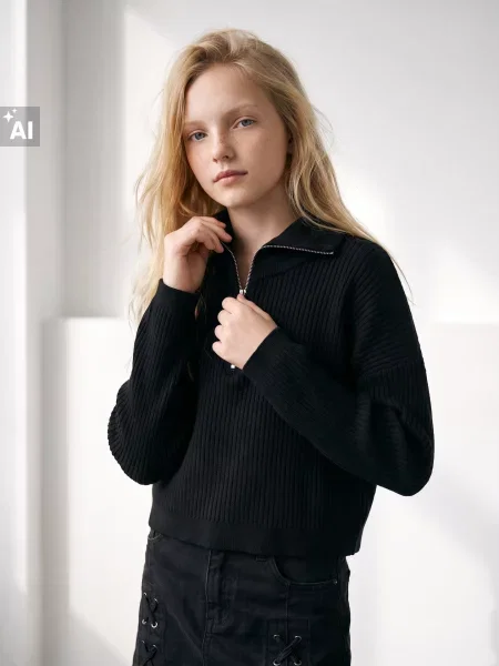 Sinsay Žebrovaný svetr half-zip s viskózou černá