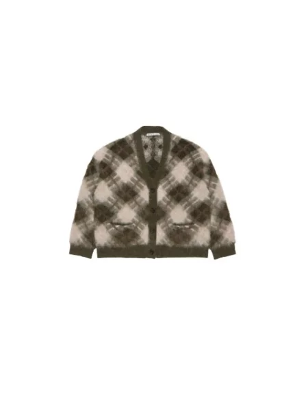 Dzianinowy kardigan Acne Studios z dekoltem w serek z wzorem argyle