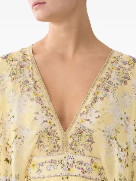 Rochie maxi Camilla cu decolteu în V galben