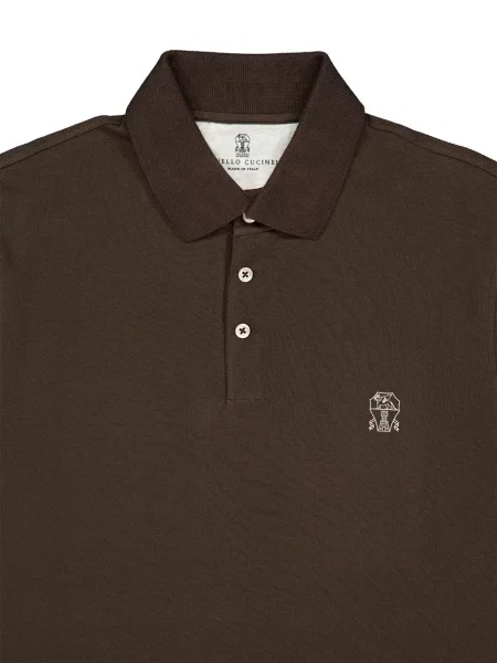 Tricou polo Brunello Cucinelli cu broderie maro