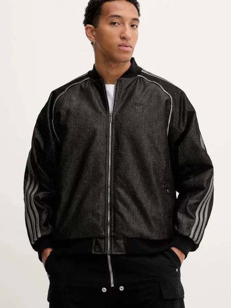 Дънково яке бомбър adidas Originals Denim Jkt зимен модел с уголемена кройка черно