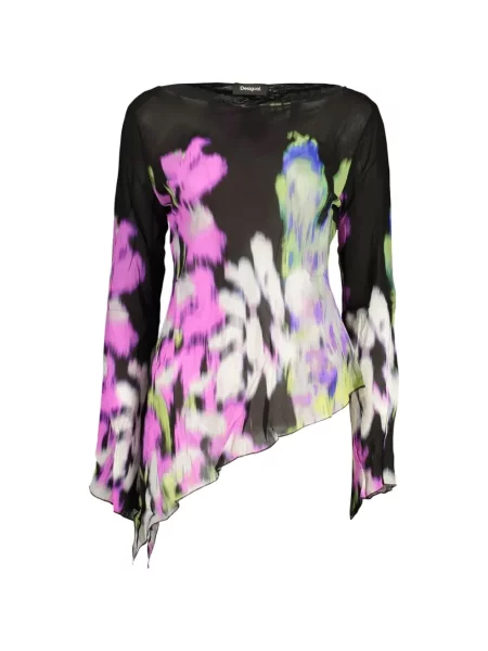 Bluză Desigual cu model floral cu imagine asimetrică negru