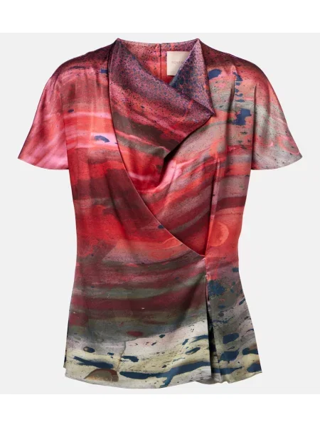 Satynowy top Roksanda z nadrukiem drapowany