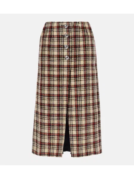 Fustă midi Rabanne de lână în carouri până la genunchi