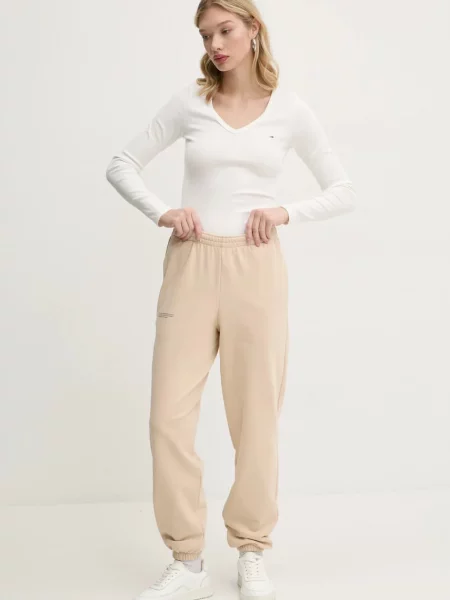 Tricou cu mânecă lungă Tommy Jeans bej