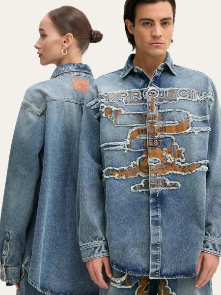 Y/Project koszula jeansowa EVERGREEN PARIS BEST PATCH DENIM SHIRT relaxed z kołnierzykiem klasycznym niebieski