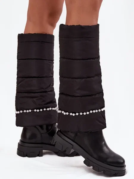 Zateplené kozačky Boto s korálky černé
