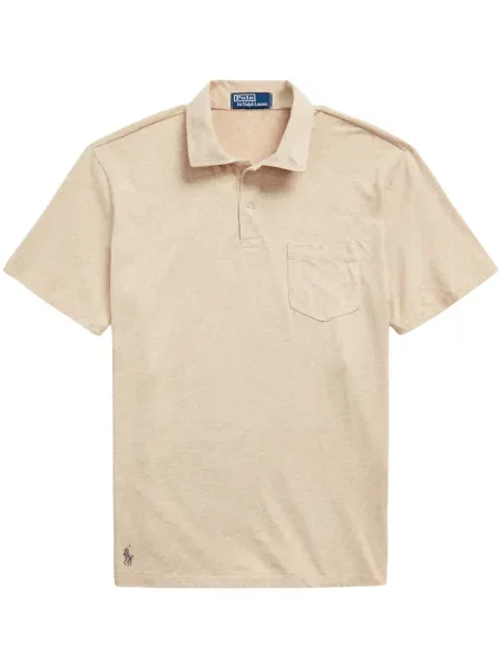Plisirana satenska polo majica Polo Ralph Lauren s vezom plava