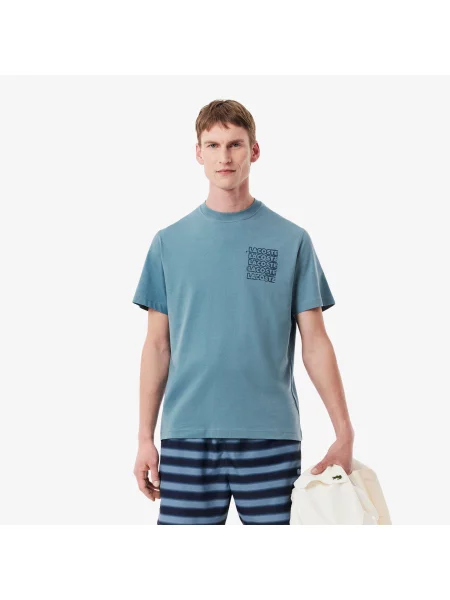 Lacoste Koszulka Z Monogramem Z Bawełnianego Dżerseju niebieski