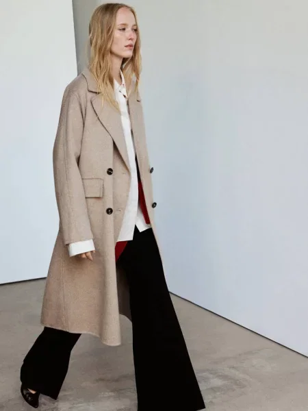 Płaszcz wełniany handmade oversize średni Kobieta XXL MANGO brązowy
