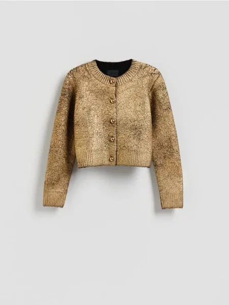 Reserved Kardigán s prímesou vlny zlatá