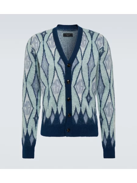 Cardigan Amiri cu model argyle de mohair albastru