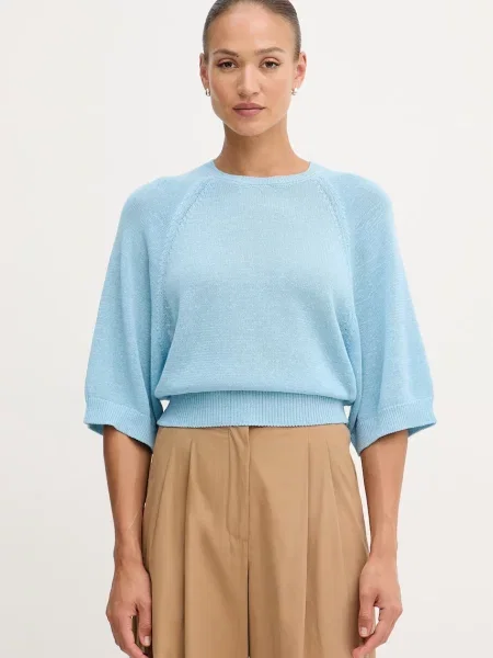 United Colors of Benetton svetr dámský s příměsí lnu modrý