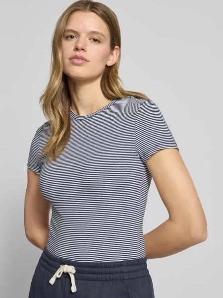 T-shirt o kroju slim fit z mieszanki bawełny Review granatowa