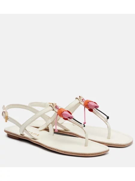 Chiloți tanga Prada din piele cu model floral alb
