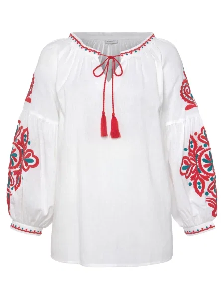 LASCANA Bluza zelena / rdeča bela