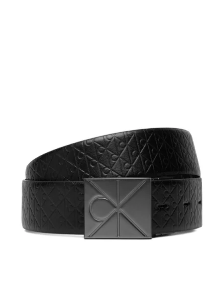 Calvin Klein Мъжки колан Emblem Plaque W/ Aop Adj/Re черен