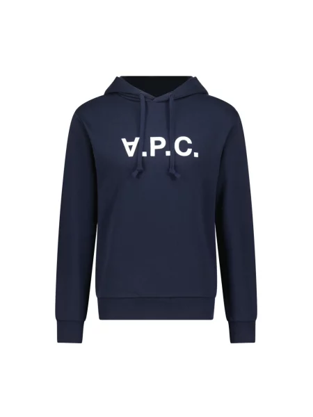 Welurowa bluza z kapturem A.p.c. z nadrukiem niebieska