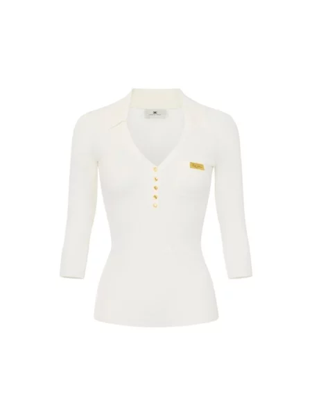 Dzianinowy sweter Elisabetta Franchi beżowy