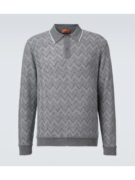 Tricou polo Missoni din cașmir gri