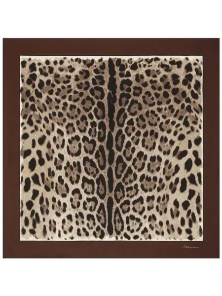 Fular Dolce & Gabbana de mătase cu imagine cu model leopard maro