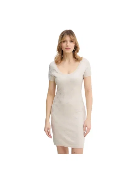 Sukienka Guess wełniana z logo beżowa
