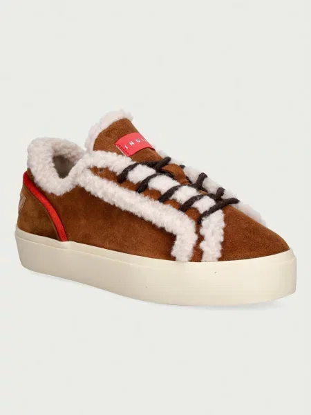 Inuikii Lila Shearling Lace Up sneakers pentru femei din piele întoarsă maro