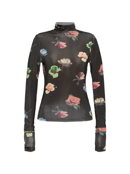 Top Ganni cu model floral cu imagine negru