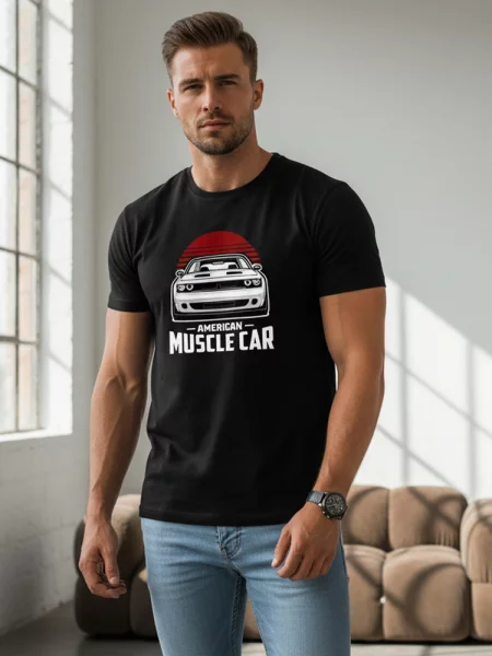 T-shirt z nadrukiem muscle car Dstreet czarny