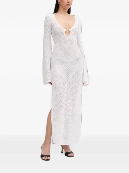 Rochie maxi Bardot tricotate alb